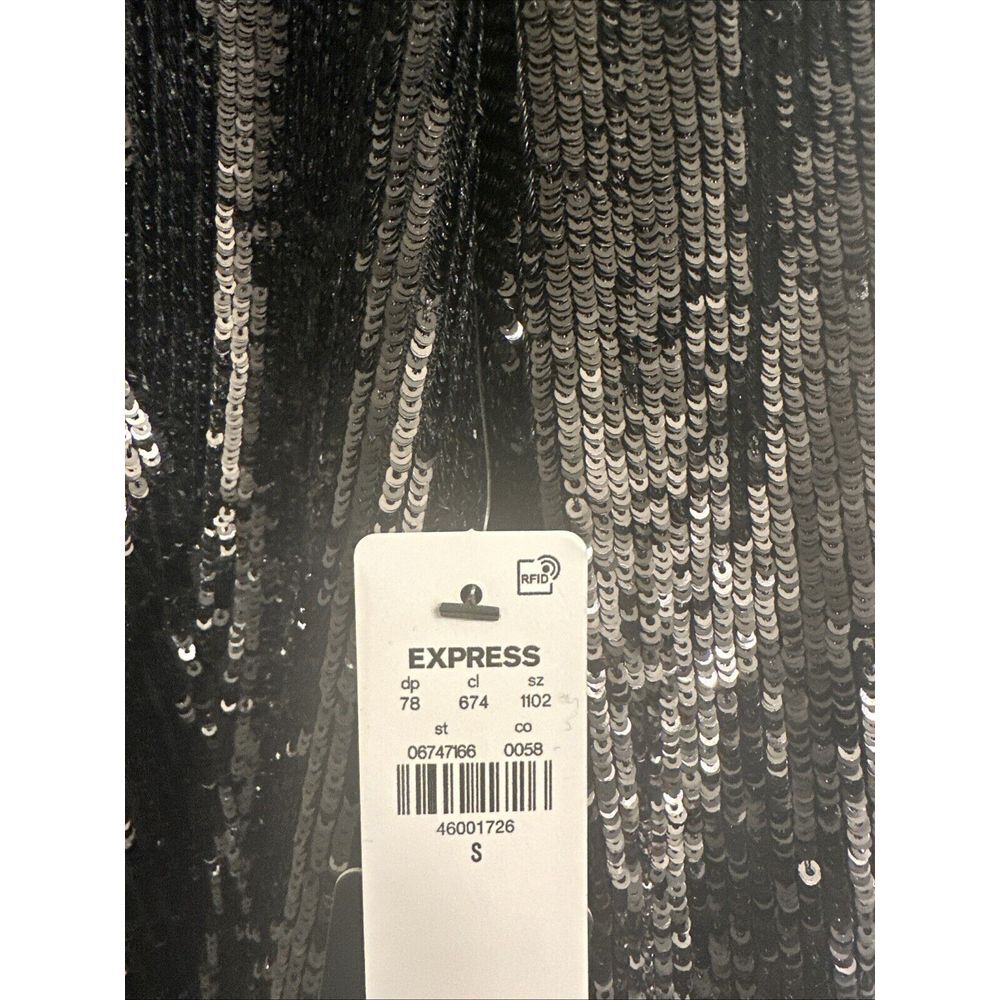 EXPRESS Black Sequin Open Face Boyfriend Tuxedo Blazer Size Small Party Shine - Picture 4 of 14